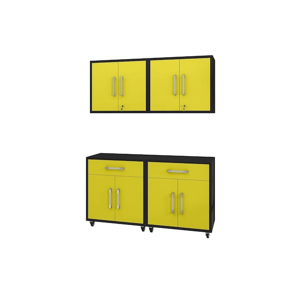 Manhattan Comfort Eiffel 4-Piece Garage Set in Matte Black and Yellow 4-257BMC84 - main